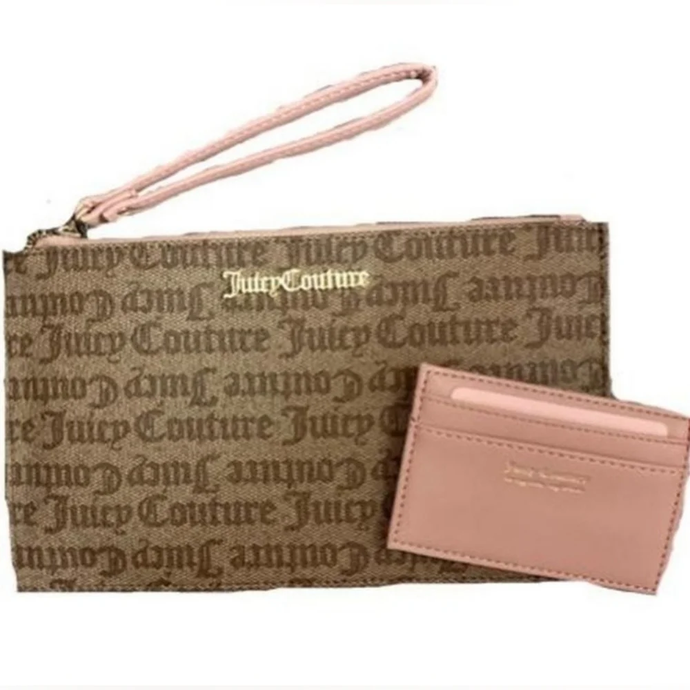 Juicy Couture 3PC Giftset•Wristlet•Card Case•Key Chain/Bag Charm•Pink & Brown